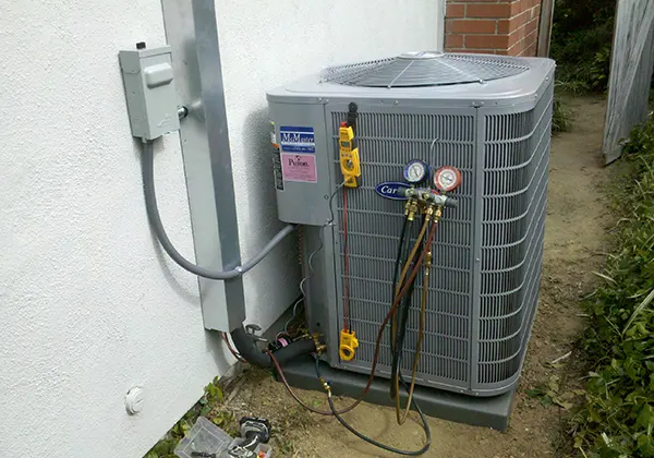 Carrier Air Conditioner Installation with Refrigerant Gauges